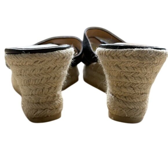 Talbots Black Women's Leather Wedge Espadrille Slide Sandals, size 8 - Picture 5 of 14
